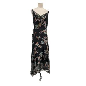 Vintage Y2K ICE Dress Silk Slip Floral Bird Beaded Asymmetrical Hem Size 10